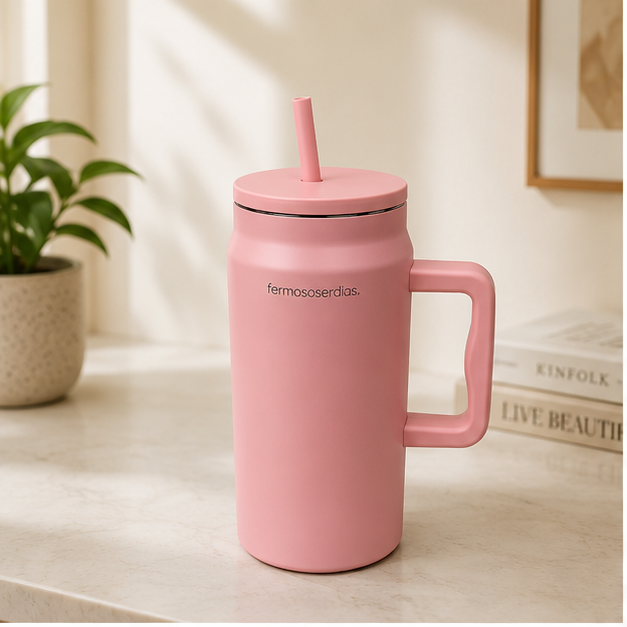 Premium Pink Insulated Tumbler with Handle & Straw (YM2631)
