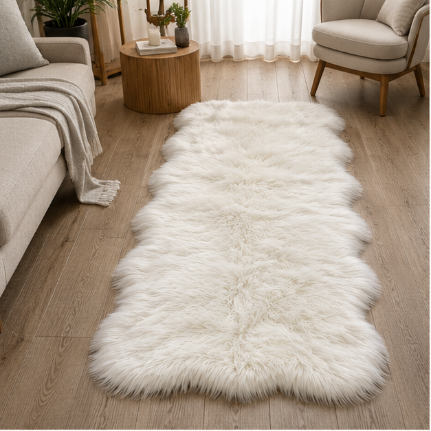 Soft White Faux Fur Floor Rug Mat (YM2667)