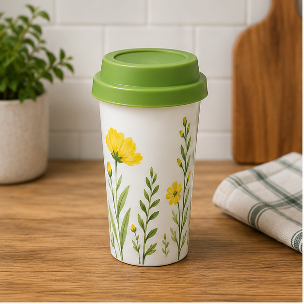 Green Coffee Tumbler with Floral Design for Hot & Cold Beverages (YM2856)