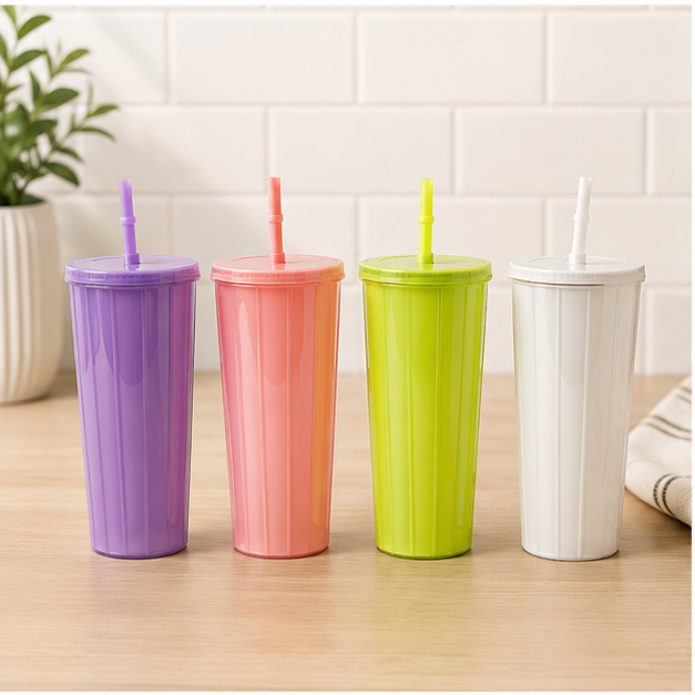 Plastic Water Tumbler with Straw for Daily Hydration & Travel (YM494)