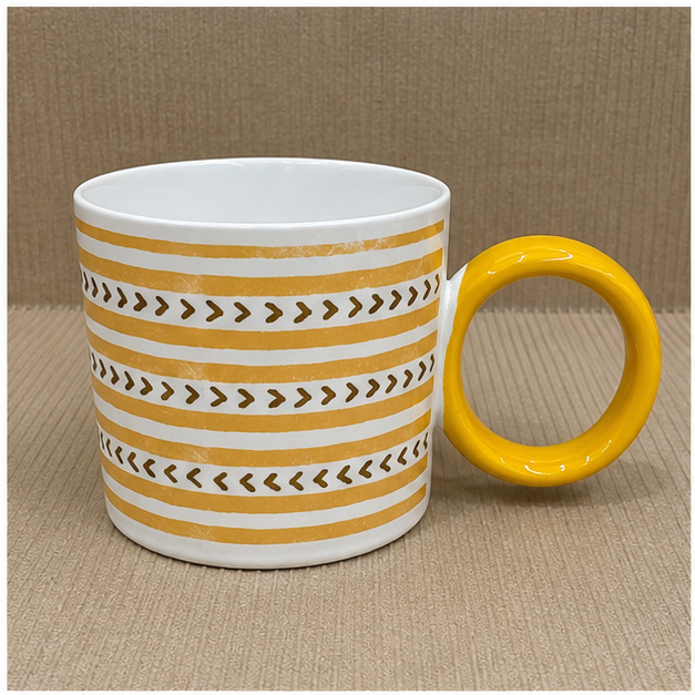 Striped Ceramic Coffee Mug with Yellow Handle (YM2836)