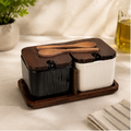 Ceramic Seasoning Jar Set with Wooden Tray & Spoons (YM2378)
