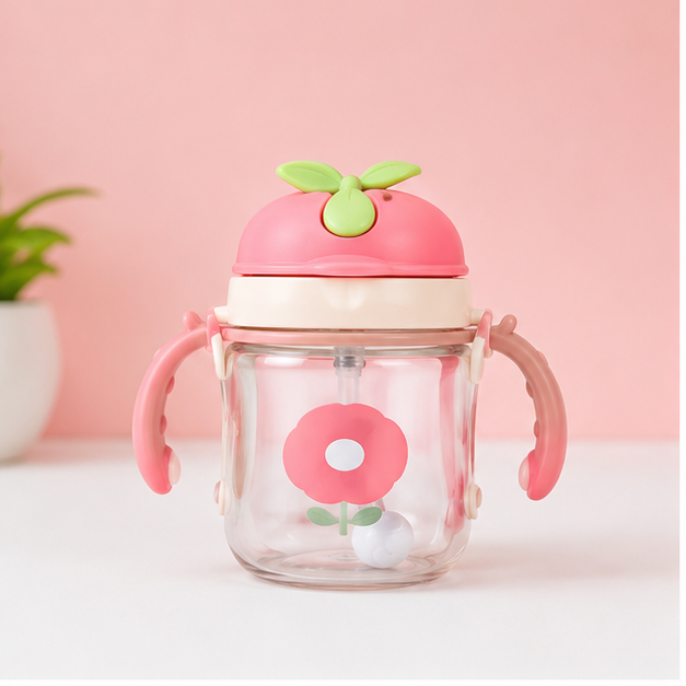 Pink Kids Water Bottle with Straw & Carry Handle (YM495)
