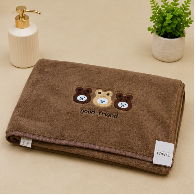 Kids Brown Soft Towel with Bear Design (YM1212)