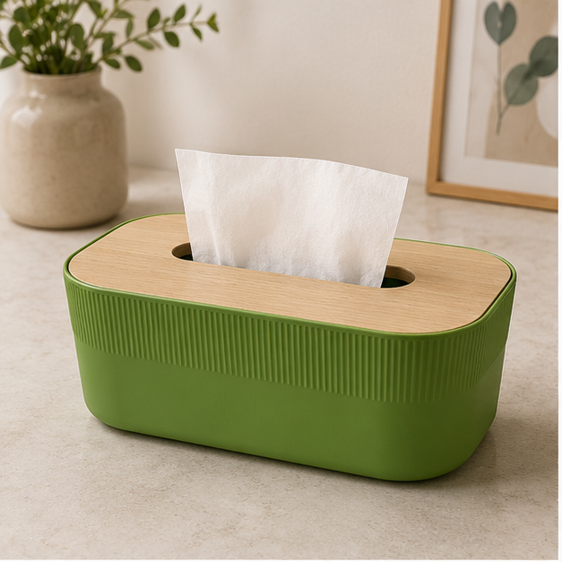 Tissue Paper Box with Wooden Lid Green (YM2712)