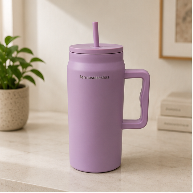Premium Purple Insulated Tumbler with Handle & Straw (YM2631)