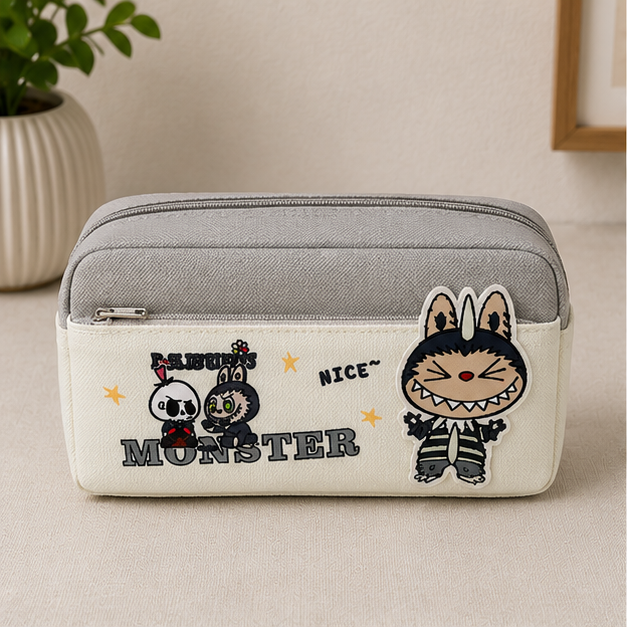 Grey Cartoon-Themed Pencil Box for School & Stationery Storage (YM819A)