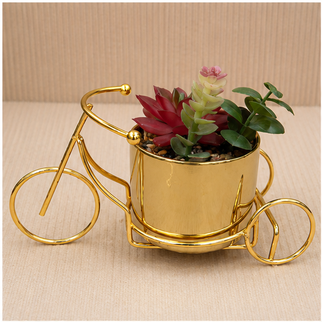 Gold Bicycle Planter with Artificial Succulent (YM2239)