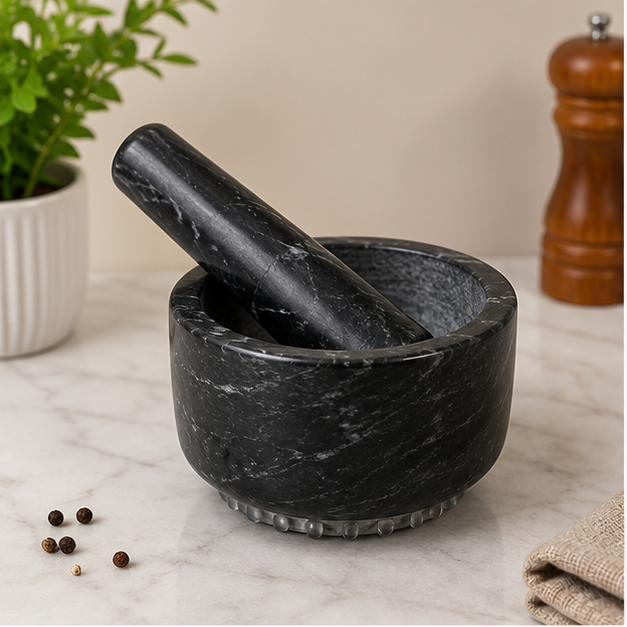 Black Marble Mortar & Pestle (YM136)