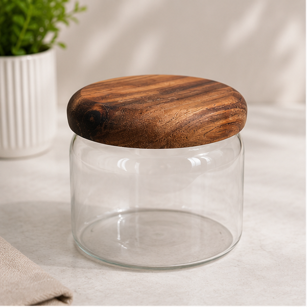 Glass Storage Jar with Wooden Lid (YM2457)