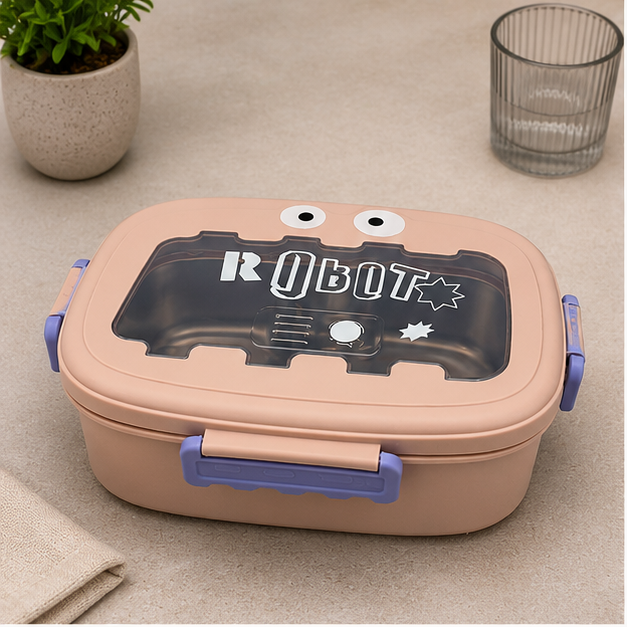 Kids Stainless Steel Robot Lunch Box Off Pink (YM2501)