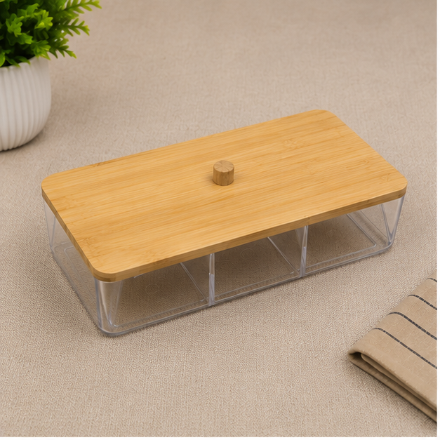 Multipurpose Cosmetic Organizer with Wooden Lid (YM2101)