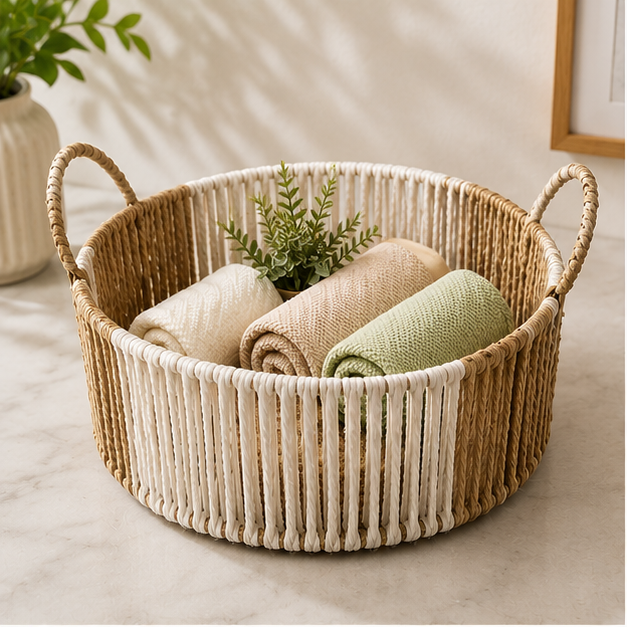 Handwoven Jute Rope Laundry & Storage Basket with Handles (YM913)