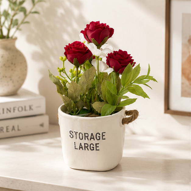 Decorative Artificial Plant Mix in White Planter for Home & Office Décor (YM1010)