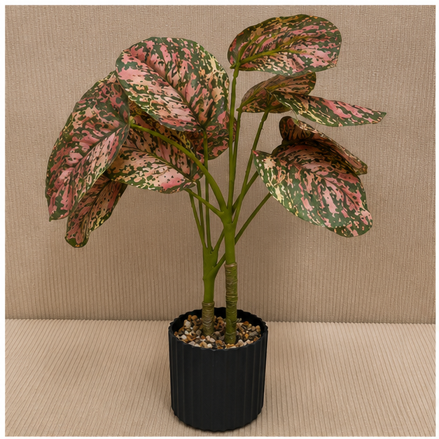 Artificial Caladium Leaf Plant in Black Pot (YM2252)