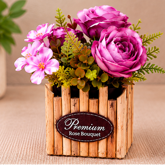 Decorative Artificial Rose Arrangement in Wooden Box (YM2255)