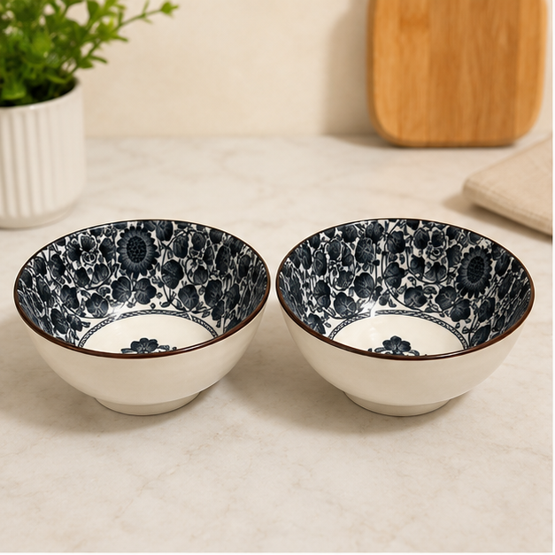 Ceramic Serving Bowl Set of 2 White Floral (YM1765)