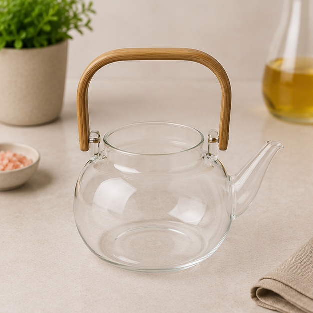 Glass Pot with Wooden Handle Transparent (YM1698)