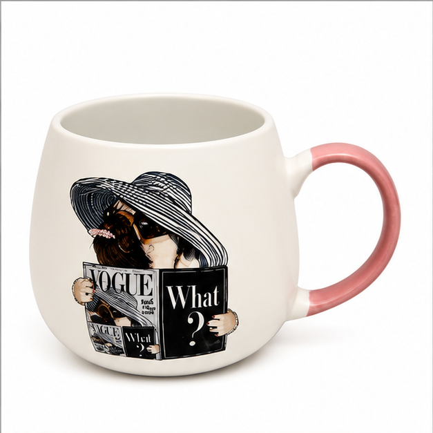 White Ceramic Coffee Mug with Fashion Lady Print (YM2831)