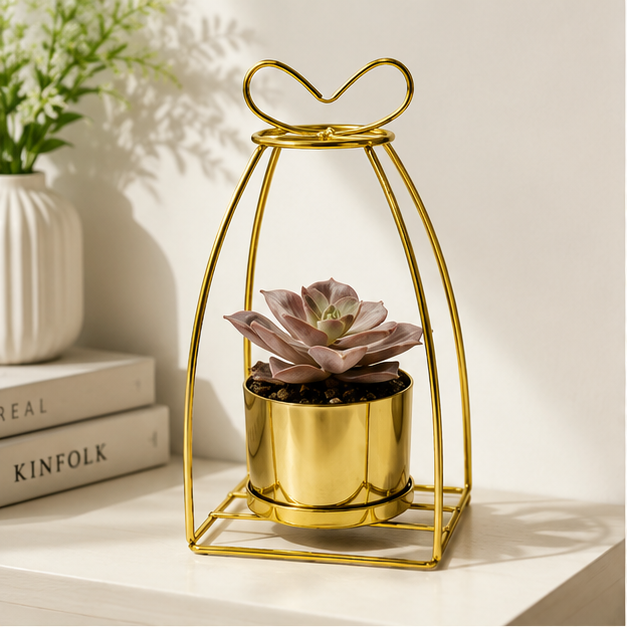 Gold Geometric Planter with Artificial Succulent for Home & Office Décor (YM2241)