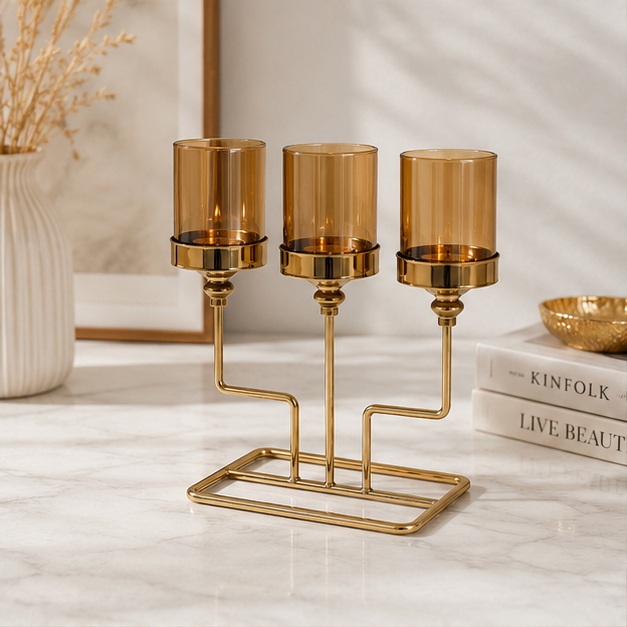Elegant 3-Arm Glass Votive Candle Holder (YM1122)