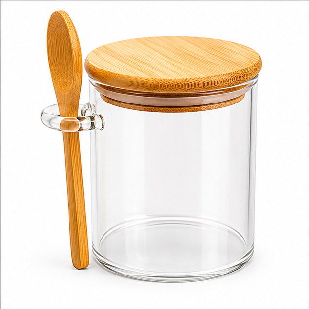 Transparent Glass Storage Jar with Spoon (YM2429)