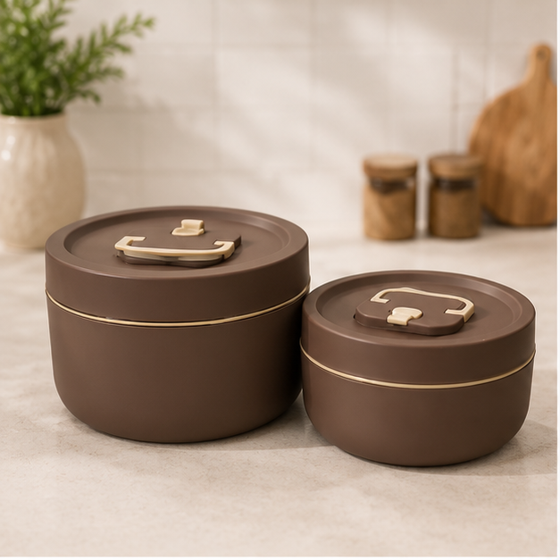Insulated Lunch Box Brown 2PC Stainless Steel (YM2138)