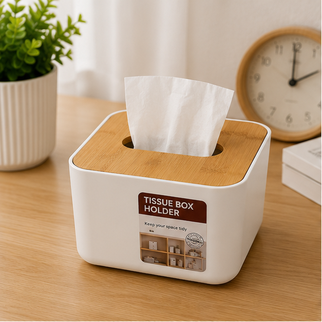 Tissue Box Holder – White Modern Tissue Organizer (YM561)