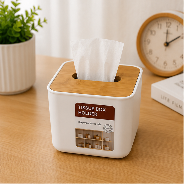 Tissue Box Holder – White Compact Tissue Organizer (YM562)