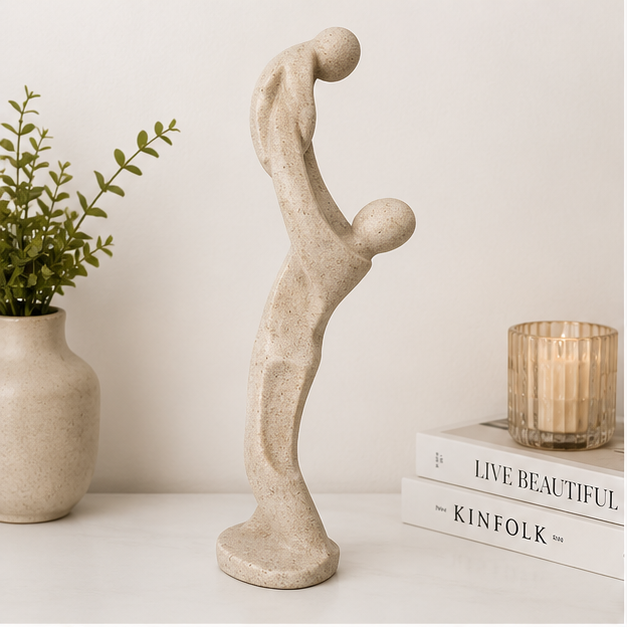 Abstract Parent & Child Embrace Sculpture – Stone Beige (YM2325)