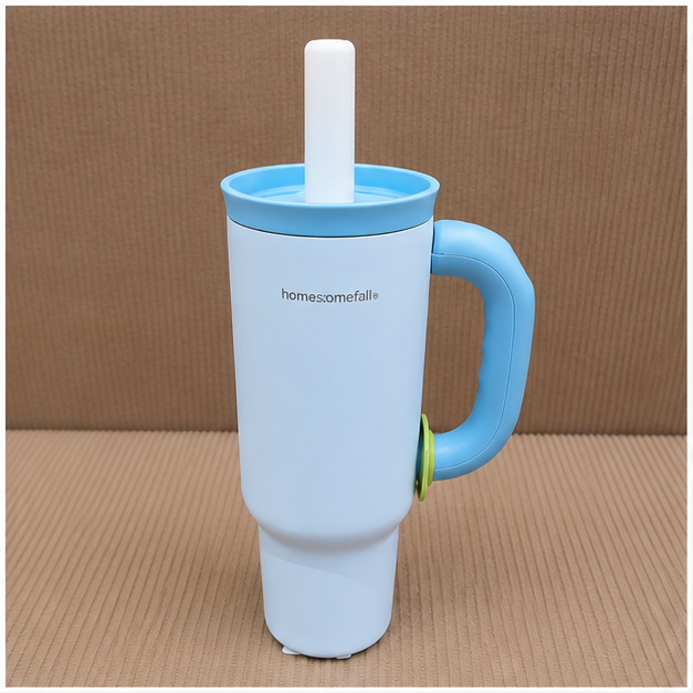 Blue Insulated Tumbler with Handle and Straw (YM2620)