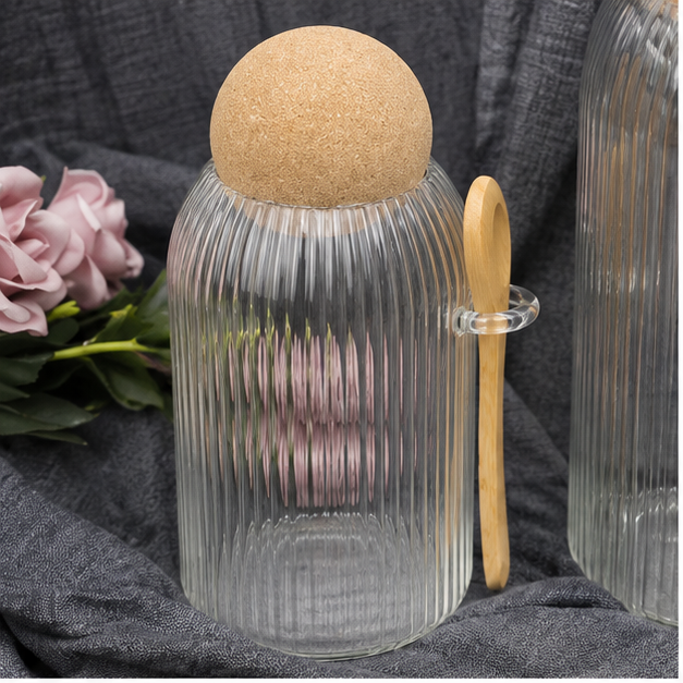 Glass Storage Jar with Spoon and Cork Lid (YM2437)