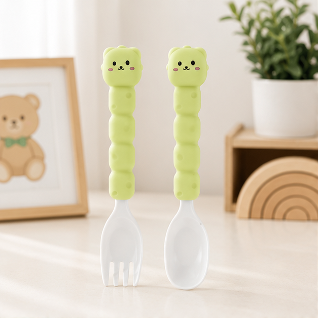 Baby Cutlery Set – Fork & Spoon Green (YM2494)