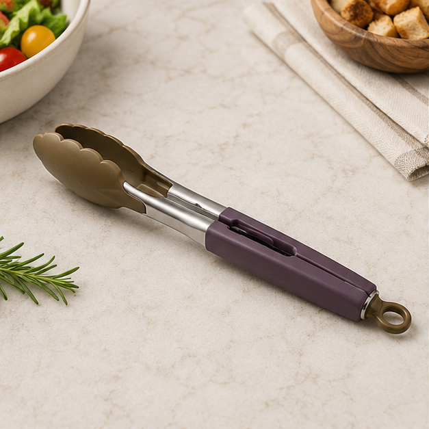 Tong with Wood Handle Stainless Steel (YM1653)