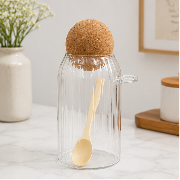 Glass Storage Canister with Spoon and Cork Lid (YM2433)