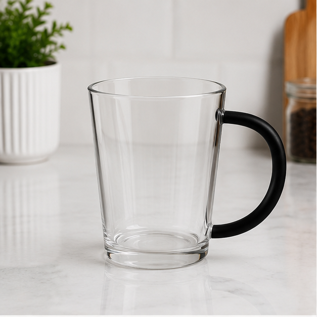 Transparent Glass Coffee Mug with Black Handle (YM168)