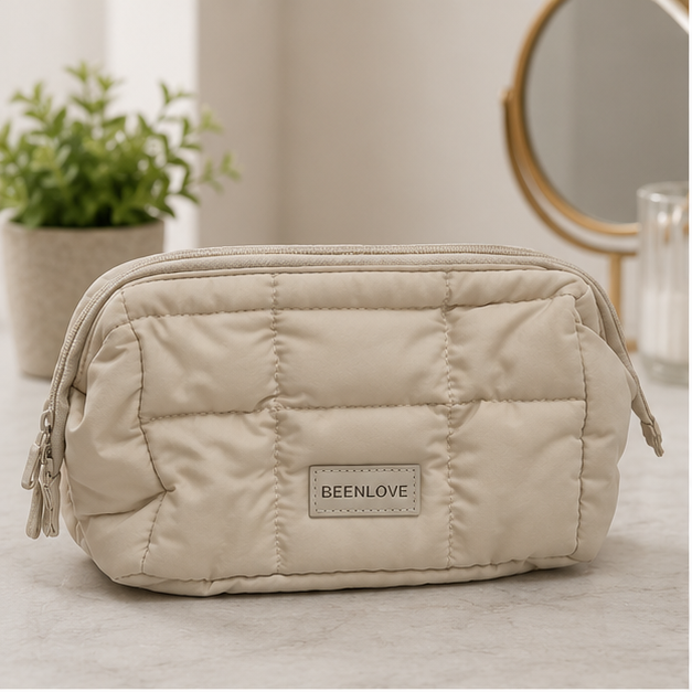 Quilted White Makeup Pouch &amp; Cosmetic Organizer (YMTB01)