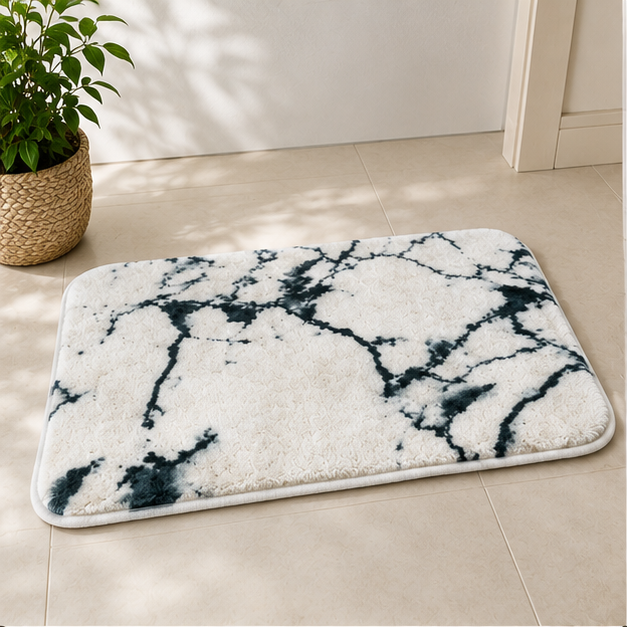 Soft White Marble Print Bath Mat for Bathroom (YM2090)