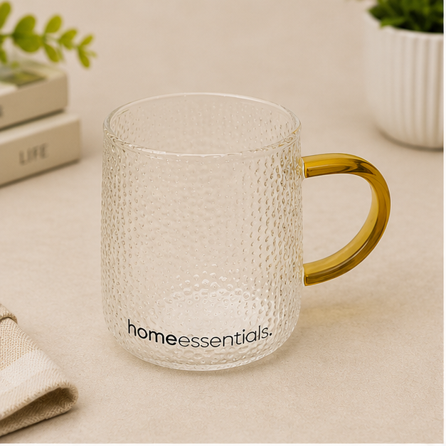 Transparent Textured Glass Mug with Amber Handle (YM1557)