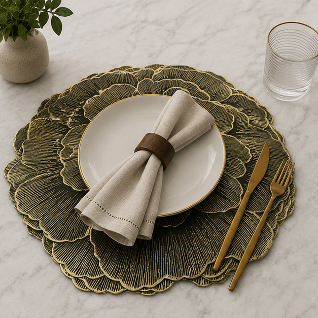 Luxury Floral Black Table Mat Set of 6 (YM2663)