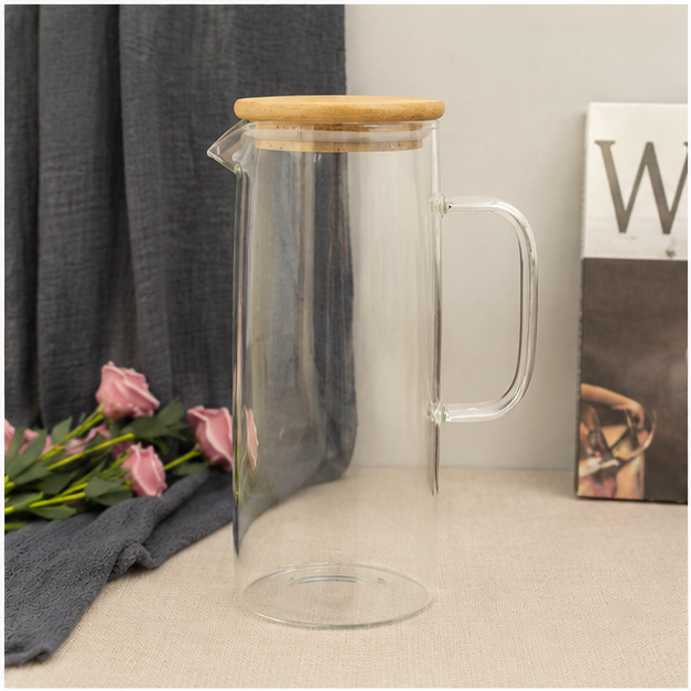 Glass Jug with Wooden Lid for Beverages (YM2443)