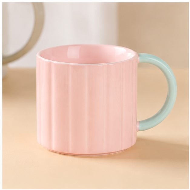 Pink Ceramic Coffee Mug with Contrast Handle (YM1724)