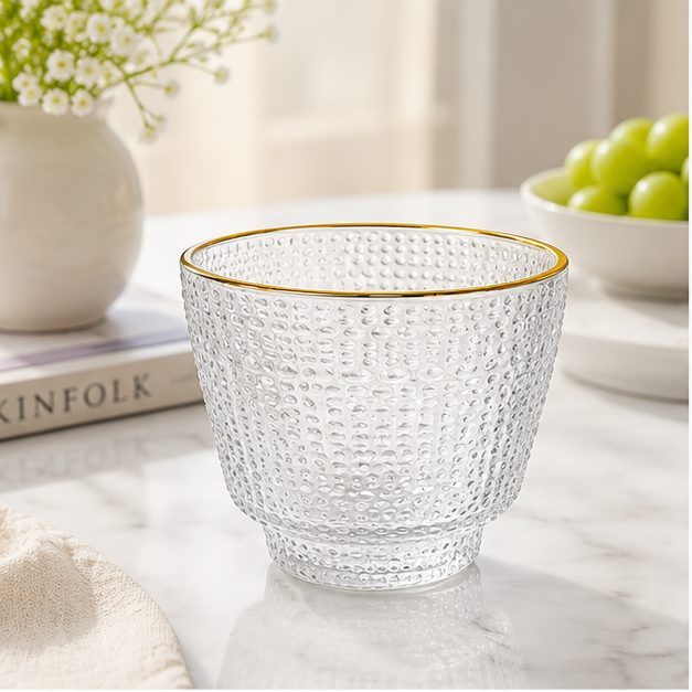 Transparent Textured Glass Drinking Cup (YM621)