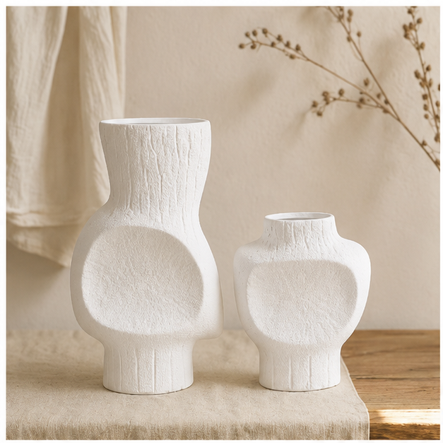 Minimalist White Ceramic Flower Vase for Modern Interiors (YM2351)