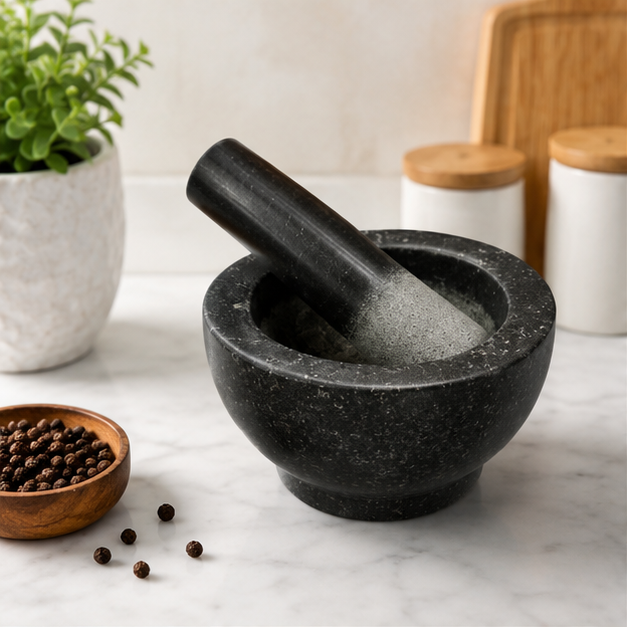 Black Stone Mortar & Pestle Set (YM925)