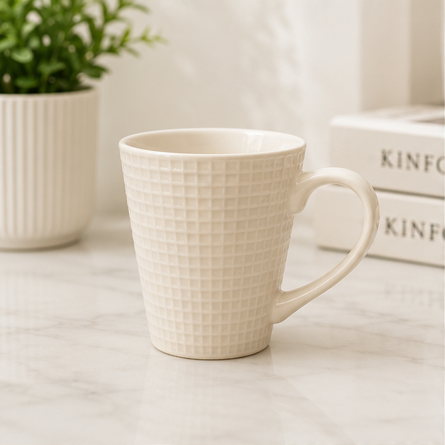 Elegant White Ceramic Textured Coffee & Tea Mug (YM781)