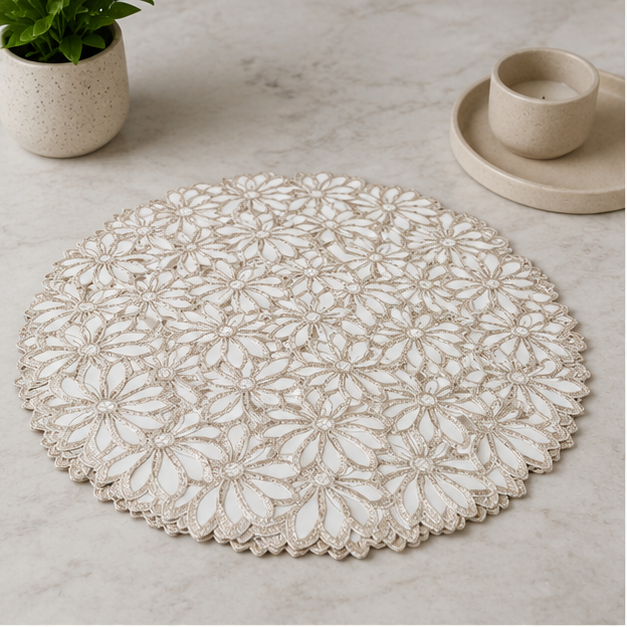 Floral Table Mat Set of 6 Gold (YM2660)