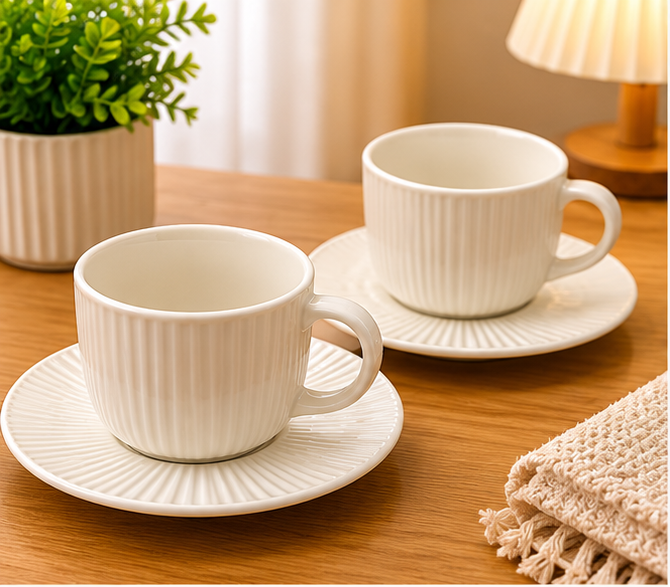Ceramic Cup Set White – Premium Drinkware Set of 4 (YM789)