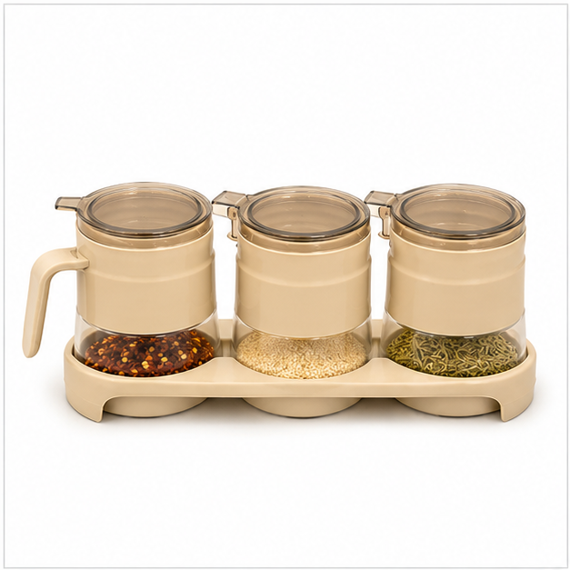 Seasoning Jar Set with Plate Beige (YM334)