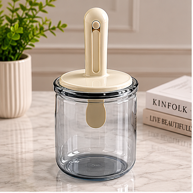 Glass Seasoning Jar with Spoon White (YM1363)